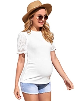 Women's Maternity Scalloped Short Sleeve Round Neck Pregnancy Tee Top