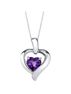 925 Sterling Silver Heart in Heart Solitaire Pendant Necklace for Women in Various Gemstones, Heart Shape 6mm, with 18 inch Chain