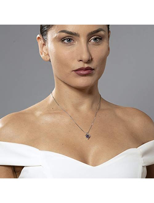 Peora 925 Sterling Silver Heart in Heart Solitaire Pendant Necklace for Women in Various Gemstones, Heart Shape 6mm, with 18 inch Chain