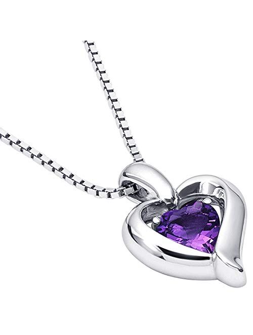 Peora 925 Sterling Silver Heart in Heart Solitaire Pendant Necklace for Women in Various Gemstones, Heart Shape 6mm, with 18 inch Chain