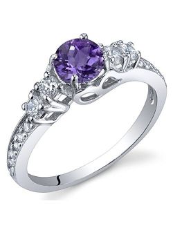 Amethyst Solstice Ring for Women 925 Sterling Silver, Natural Gemstone Birthstone, 0.50 Carat Round Shape, Comfort Fit, Sizes 5 to 9