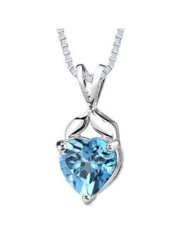 Swiss Blue Topaz Pendant Necklace for Women 925 Sterling Silver, Natural Gemstone, 3 Carats Heart Shape 9mm with 18 inch Chain