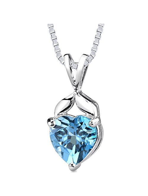 Peora Swiss Blue Topaz Pendant Necklace for Women 925 Sterling Silver, Natural Gemstone, 3 Carats Heart Shape 9mm with 18 inch Chain