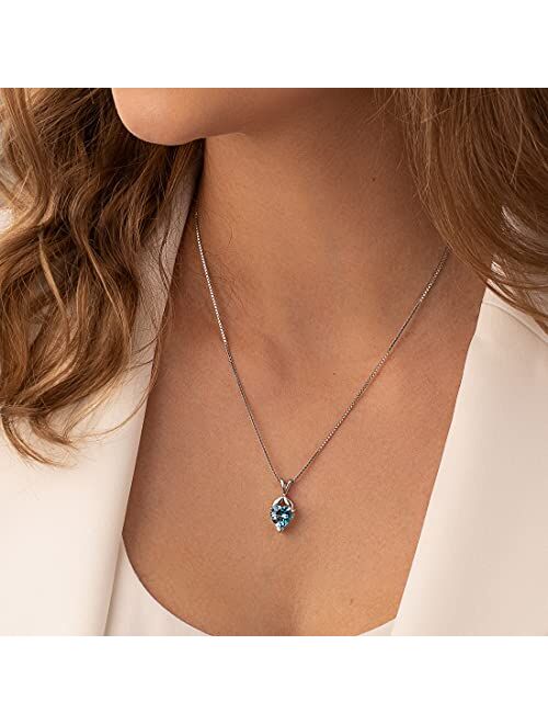 Peora Swiss Blue Topaz Pendant Necklace for Women 925 Sterling Silver, Natural Gemstone, 3 Carats Heart Shape 9mm with 18 inch Chain
