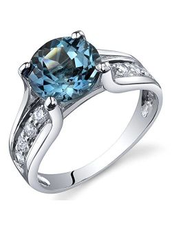 London Blue Topaz Cathedral Solitaire Ring for Women 925 Sterling Silver, Natural Gemstone Birthstone, 2.25 Carats Round Shape 8mm, Sizes 5 to 9
