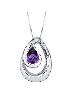 925 Sterling Silver Wave Pendant Necklace for Women in Various Gemstones, Pear Shape 7x5mm, with 18 inch Italian Chain