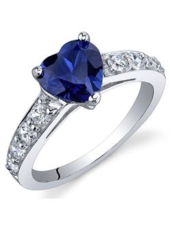 Created Blue Sapphire Heart Promise Ring for Women 925 Sterling Silver, 1.75 Carats Heart Shape 7mm, Comfort Fit, Sizes 5 to 9