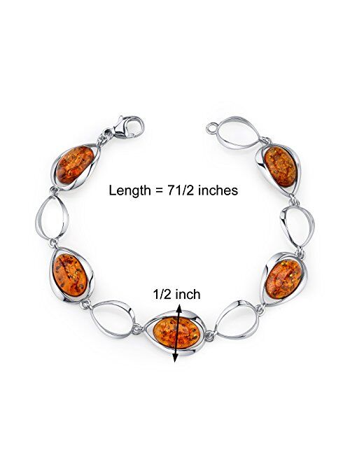 Peora Genuine Baltic Amber Bracelet in Sterling Silver, Floating Oval Shape Design, Rich Cognac Color
