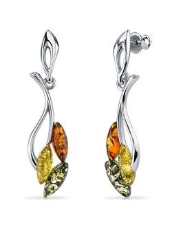 Genuine Multicolor Baltic Amber Leaf Pendant Necklace and Earrings for Women in Sterling Silver