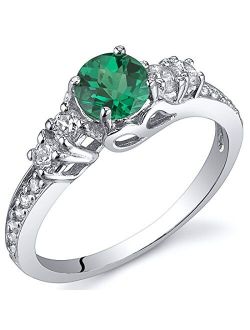 Simulated Emerald Solstice Ring for Women 925 Sterling Silver, 5mm Round Shape, Comfort Fit, Sizes 5 to 9