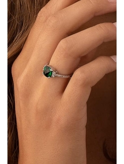 Created Emerald Ring in 14K White Gold with Genuine White Topaz, Designer Cushion Cut, 2 Carats, Comfort Fit, Sizes 5 to 9