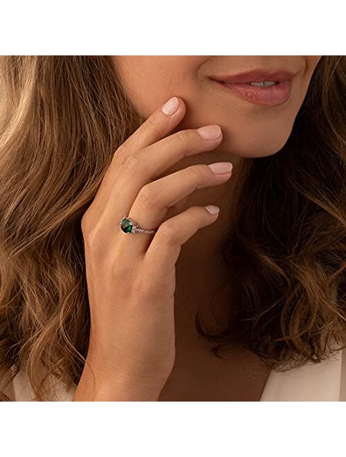 Peora Created Emerald Ring in 14K White Gold with Genuine White Topaz, Designer Cushion Cut, 2 Carats, Comfort Fit, Sizes 5 to 9
