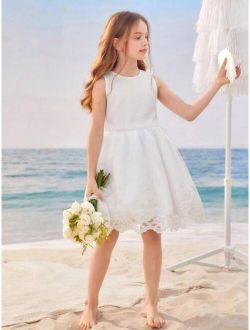 Girls Guipure Lace Panel Party Dress