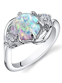 Created White Fire Opal Ring for Women 925 Sterling Silver, Stunning 3-Stone Design, 1.75 Carats Round Shape 8mm, Sizes 5 to 9
