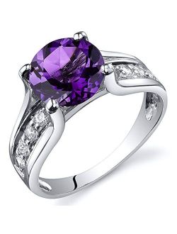 Amethyst Cathedral Solitaire Ring for Women 925 Sterling Silver, Natural Gemstone Birthstone, 1.75 Carats Round Shape 8mm, Sizes 5 to 9