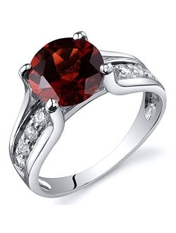 Garnet Cathedral Solitaire Ring for Women 925 Sterling Silver, Natural Gemstone Birthstone, 2.50 Carats Round Shape 8mm, Sizes 5 to 9