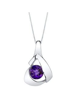 925 Sterling Silver Chiseled Solitaire Pendant Necklace for Women in Various Gemstones, Round Shape 6mm, with 18 inch Chain