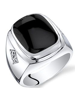 Men's Genuine Black Onyx Knight Signet Ring 925 Sterling Silver, Large 15x12mm Cushion Cut Sizes 8 to 13
