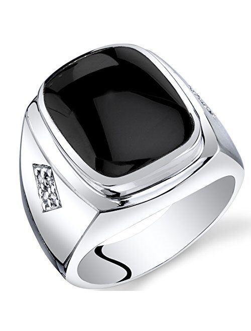 Peora Men's Genuine Black Onyx Knight Signet Ring 925 Sterling Silver, Large 15x12mm Cushion Cut Sizes 8 to 13