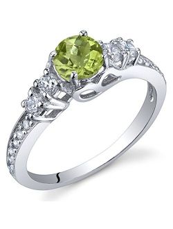 Peridot Solstice Ring for Women 925 Sterling Silver, Natural Gemstone Birthstone, 0.50 Carat Round Shape, Comfort Fit, Sizes 5 to 9