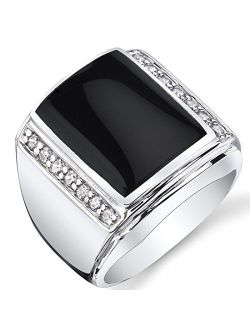 Men's Genuine Black Onyx Aston Signet Ring 925 Sterling Silver, Large 15x12mm Rectangular Shape Sizes 8 to 13