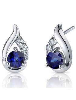 Created Blue Sapphire Earrings 925 Sterling Silver, Radiant Teardrop Studs, 1.50 Carats Total Round Shape 5mm, Friction Back