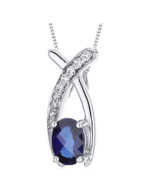 Peora Created Blue Sapphire Pendant Necklace 925 Sterling Silver, Open Infinity Solitaire, 1 Carat Oval 7x5mm with 18 inch Chain
