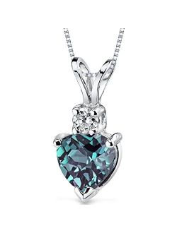 Created Alexandrite with Genuine Diamond Pendant for Women 14K White Gold, Color-Changing Solitaire, 1 Carat Heart Shape 6mm