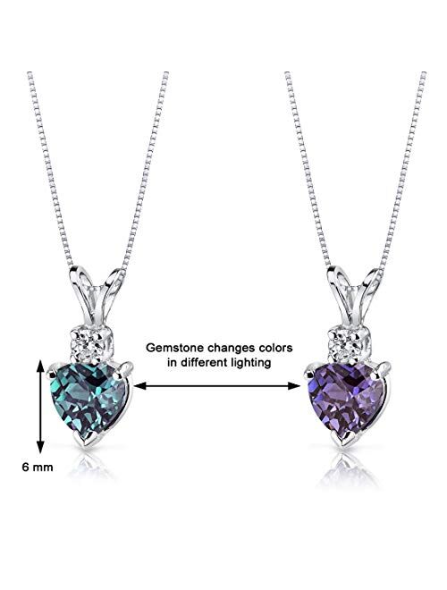 Peora Created Alexandrite with Genuine Diamond Pendant for Women 14K White Gold, Color-Changing Solitaire, 1 Carat Heart Shape 6mm