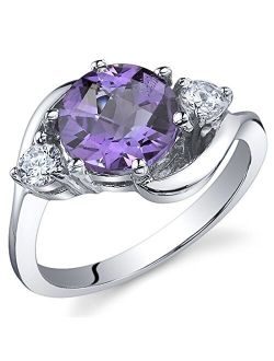 Amethyst 3-Stone Ring for Women 925 Sterling Silver, Natural Gemstone, 1.75 Carats Round Shape 8mm, Sizes 5 to 9