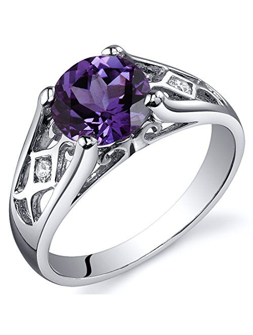 Peora Simulated Alexandrite Cathedral Solitaire Ring for Women 925 Sterling Silver, 1.75 Carats Round Shape 7mm, Sizes 5 to 9