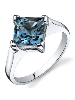 London Blue Topaz Engagement Ring for Women 925 Sterling Silver, Natural Gemstone, 2 Carats Princess Cut 7mm, Comfort Fit, Sizes 5 to 9