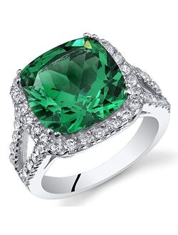 6.50 Carats Simulated Emerald Ring for Women 925 Sterling Silver, 11mm Cushion Cut, Sizes 5 to 9