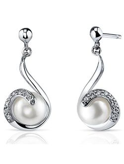 Sterling Silver Freshwater Cultured White Pearl Pendant Necklace and Drop Earrings, Round Button Swirl Drop