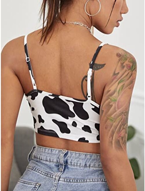 MakeMeChic Women's Cow Print Hanky Hem Cami Sleeveless Bandana Crop Top