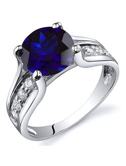 Created Blue Sapphire Cathedral Solitaire Ring for Women 925 Sterling Silver, 2.75 Carats Round Shape 8mm, Sizes 5-9