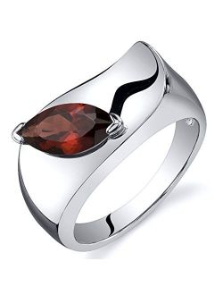 Garnet Museum Solitaire Ring for Women 925 Sterling Silver, Genuine Gemstone Birthstone, 1.25 Carats Marquise Shape 10x5mm, Sizes 5 to 9