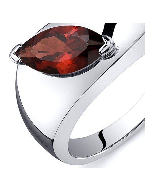 Peora Garnet Museum Solitaire Ring for Women 925 Sterling Silver, Genuine Gemstone Birthstone, 1.25 Carats Marquise Shape 10x5mm, Sizes 5 to 9