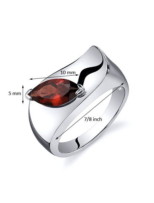Peora Garnet Museum Solitaire Ring for Women 925 Sterling Silver, Genuine Gemstone Birthstone, 1.25 Carats Marquise Shape 10x5mm, Sizes 5 to 9