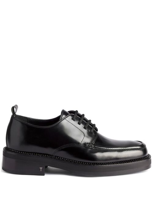 AMI Paris square-toe brushed leather derby shoes