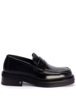 square-toe patent-leather loafers