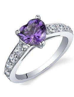 Amethyst Heart Promise Ring for Women 925 Sterling Silver, Natural Gemstone Birthstone, 1 Carat Heart Shape 7mm, Sizes 5 to 9