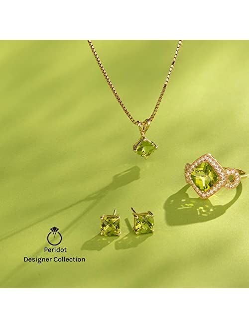 Peora 14K White Gold Peridot and Diamond Pendant for Women, Genuine Gemstone Birthstone, Heart Shape Solitaire, 6mm, 1 Carat total