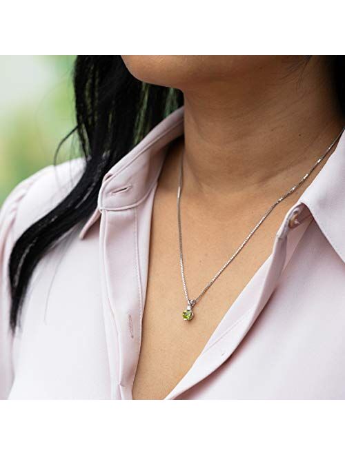 Peora 14K White Gold Peridot and Diamond Pendant for Women, Genuine Gemstone Birthstone, Heart Shape Solitaire, 6mm, 1 Carat total