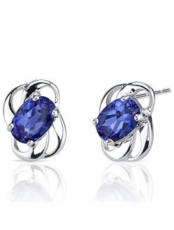 Created Blue Sapphire Earrings for Women 925 Sterling Silver, 2 Carats Total Oval Shape 7x5mm, Friction Backs