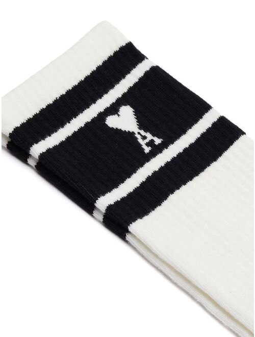 AMI Paris striped intarsia-knit logo socks