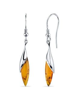 Genuine Baltic Amber Designer Drop Pendant Necklace and Earrings in Sterling Silver, Rich Cognac Color