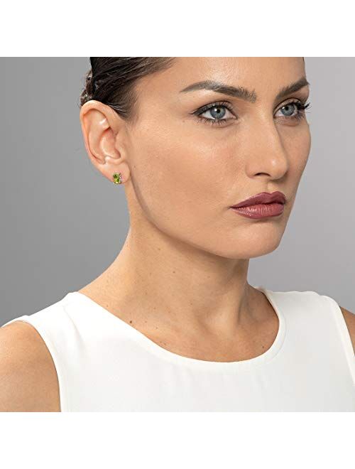 Peora Peridot Sterling Silver Stud Earrings for Women, Scroll Design, 2 Carats total Radiant Cut 7x5mm