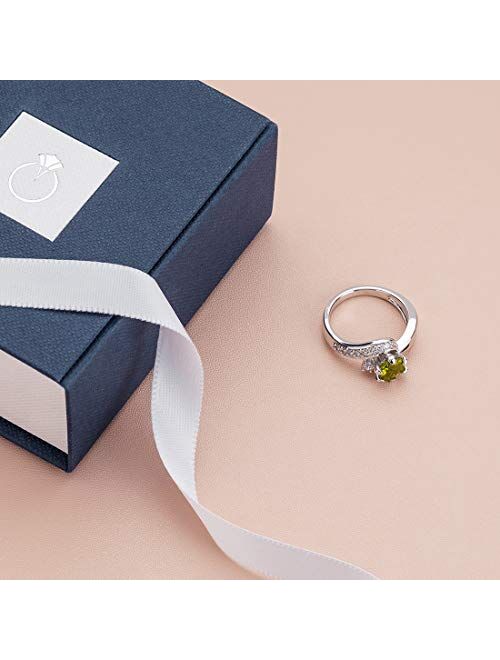 Peora Peridot Ethereal Solitaire Ring for Women 925 Sterling Silver, Natural Gemstone, 0.75 Carat Round Shape 6mm, Comfort Fit, Sizes 5 to 9