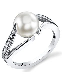 Freshwater Cultured White Pearl Elegant Solitaire Ring for Women 925 Sterling Silver, 7mm Round Button Shape, Comfort Fit, Sizes 5 to 9
